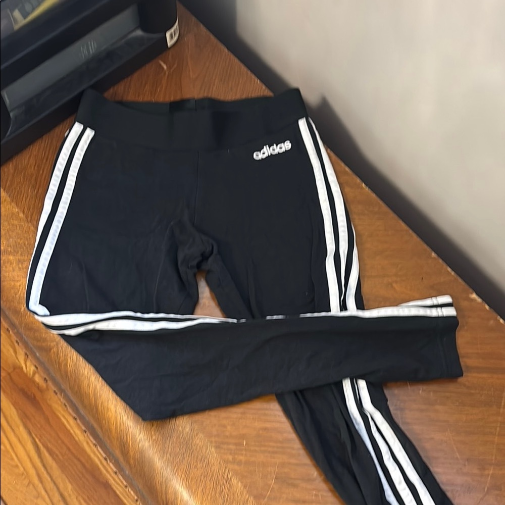 Adidas Black and White Leggings with Iconic Stripes